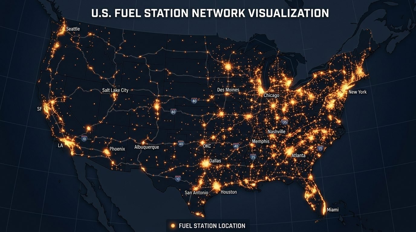 right-fuelcard station network coverage map across the United States